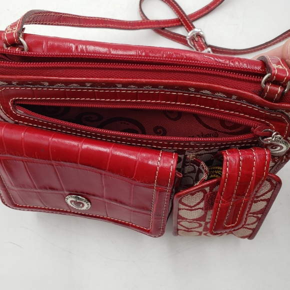 Brighton Red Heart Canvas Leather Crossbody Carry All Wallet Bag Tri Fold - Picture 12 of 16